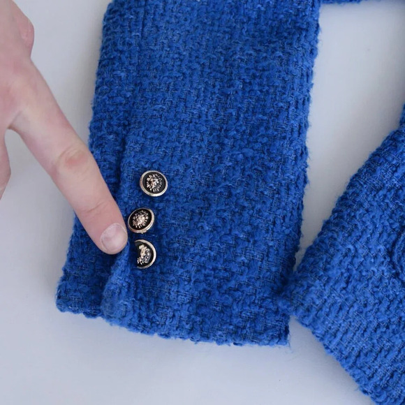 Autres Filles Blue Tweed Three Button Blazer with Flap Pockets Small - Picture 8 of 13